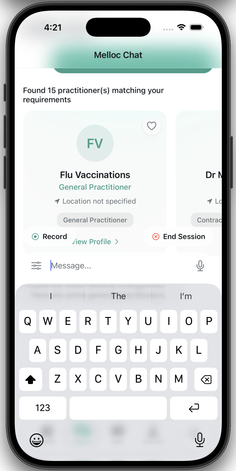 AI chat finding matching practitioners